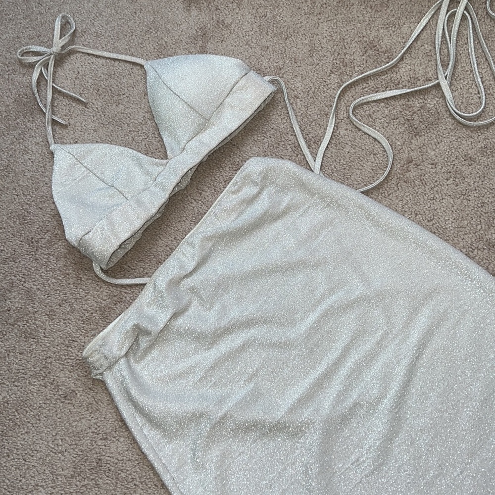 Sparkly Two Piece Bra and Skirt Set